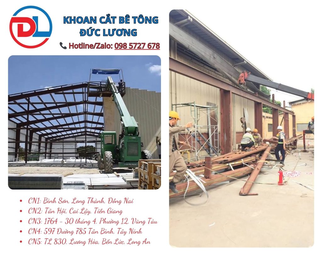 KHOAN CẮT BÊ TÔNG ĐỨC LƯƠNG là một trong những đơn vị uy tín hàng đầu chuyên nhận phá dỡ nhà xưởng, khoan cắt bê tông, đục phá công trình
