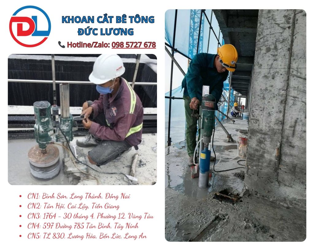 Dù bạn cần khoan rút lõi bê tông TP.HCM, Bình Dương, hay Đồng Nai, Đức Lương luôn sẵn sàng phục vụ 24/7 với thiết bị hiện đại