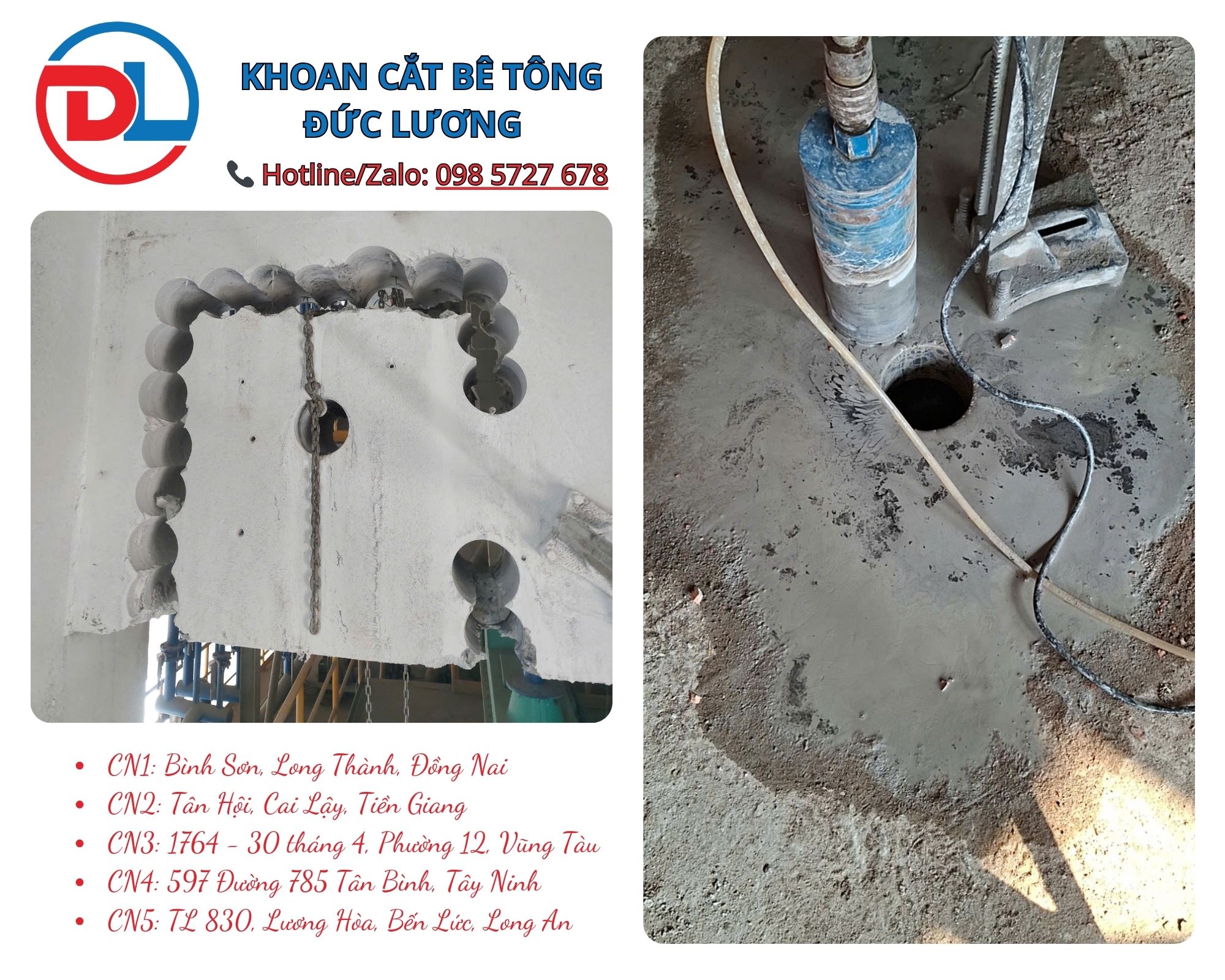 Với giải pháp khoan rút lõi bê tông quận 10 – thi công chuẩn kỹ thuật, không rung ồn, việc lựa chọn đơn vị chuyên nghiệp sẽ giúp công trình của bạn đảm bảo an toàn
