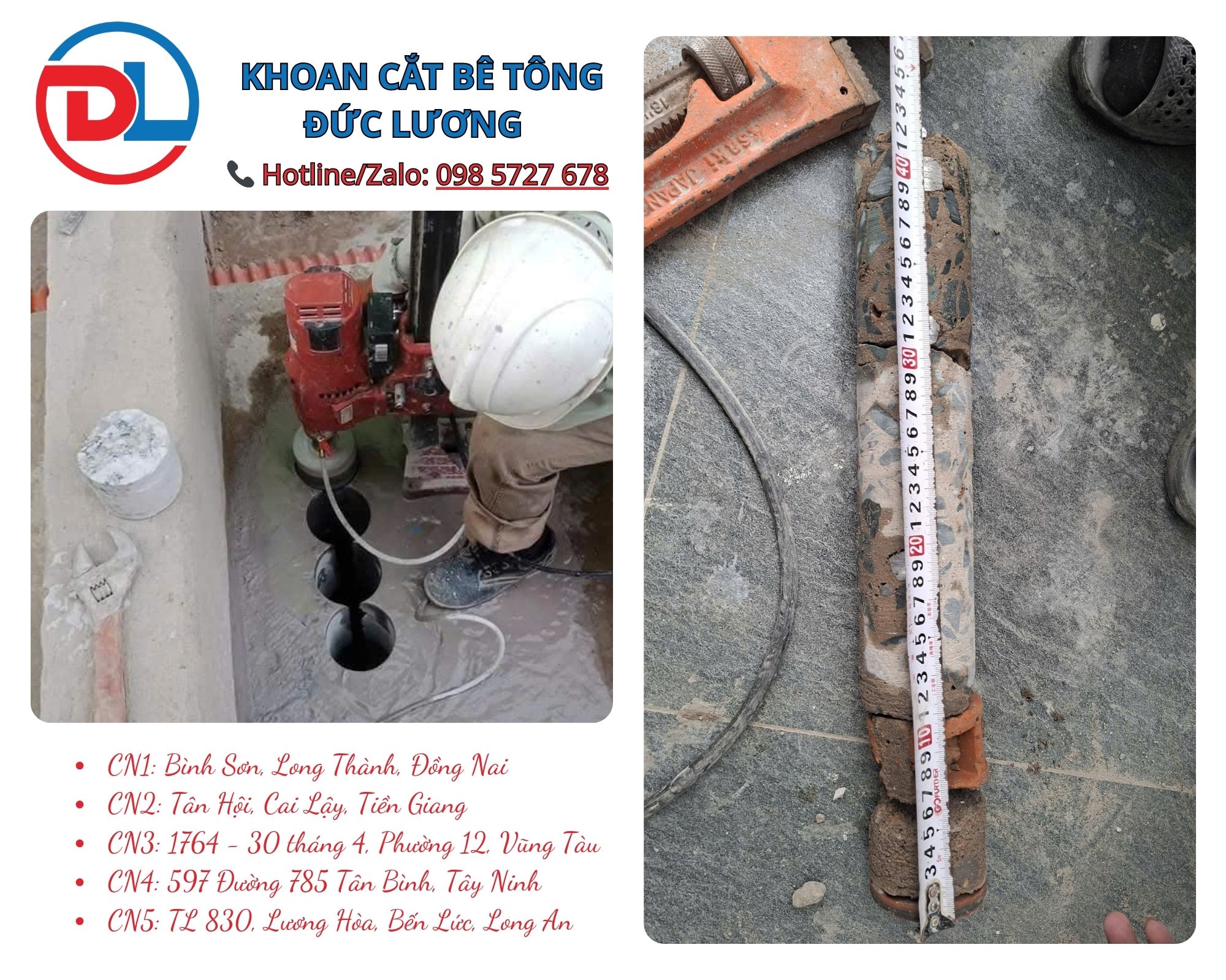 Với khoan rút lõi bê tông Tân Bình – hỗ trợ thi công ban đêm, không ảnh hưởng xung quanh, lựa chọn đơn vị chuyên nghiệp sẽ giúp công trình của bạn hoàn thành đúng kỹ thuật