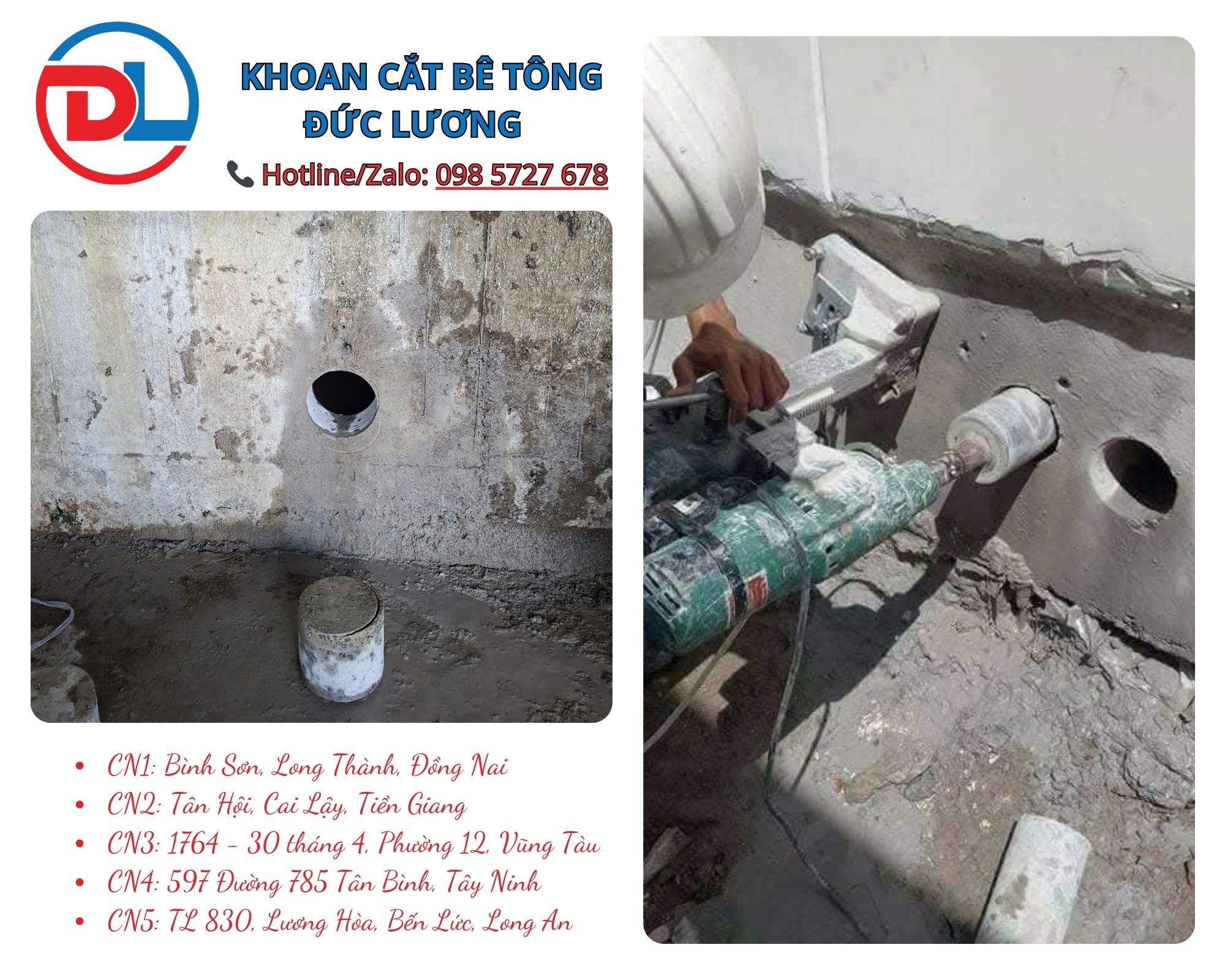 Trong số các đơn vị được đánh giá cao, KHOAN CẮT BÊ TÔNG ĐỨC LƯƠNG là cái tên quen thuộc với nhiều công trình dân dụng và công nghiệp tại TP.HCM, đặc biệt khu vực Quận 4.