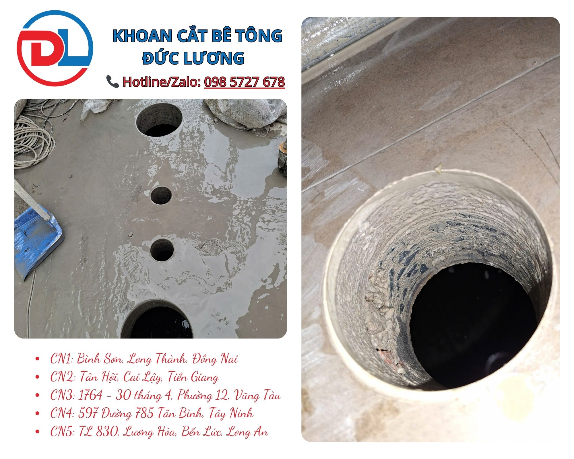 Với dịch vụ khoan rút lõi bê tông Bình Tân – cam kết đúng tiến độ, lựa chọn đơn vị thi công chuyên nghiệp sẽ giúp công trình của bạn đảm bảo kỹ thuật