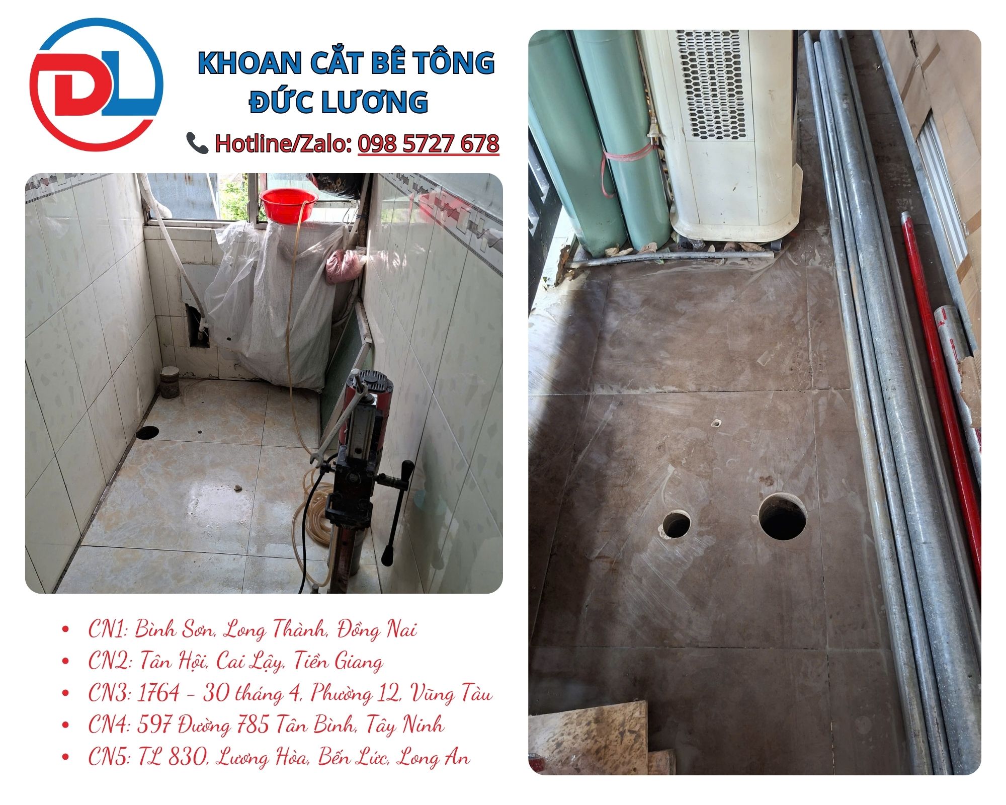 Với khoan rút lõi bê tông Hóc Môn – thi công đường ống & hệ thống kỹ thuật, lựa chọn đơn vị thi công chuyên nghiệp sẽ giúp công trình của bạn đảm bảo đúng kỹ thuật