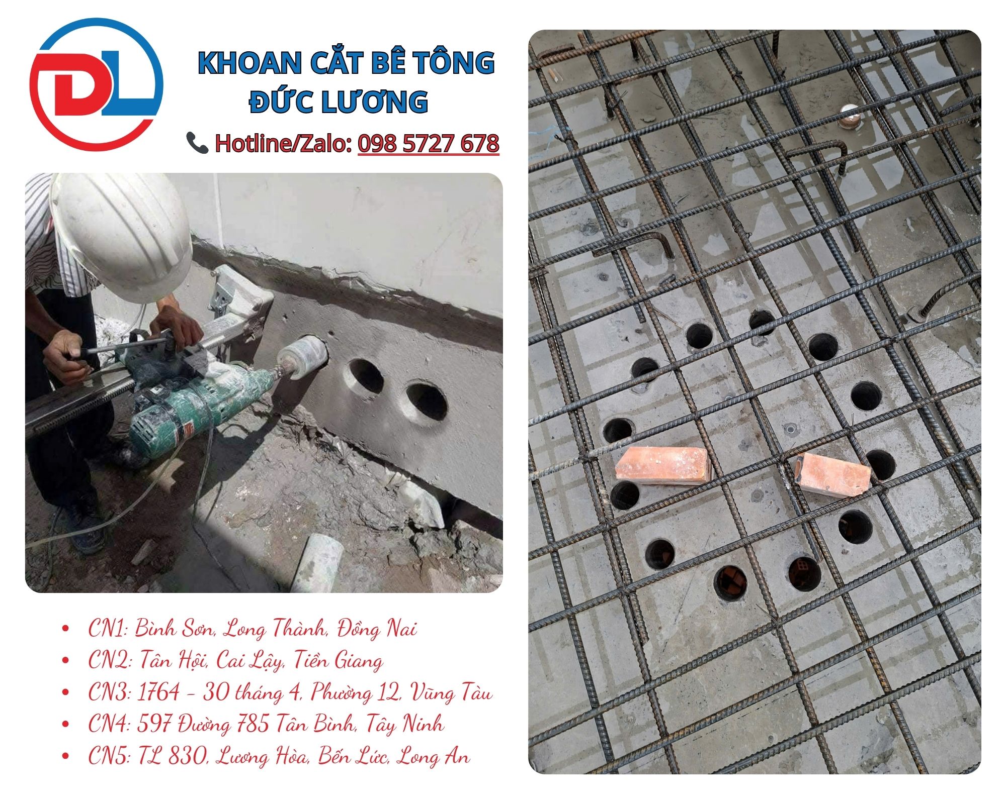 Dịch vụ khoan rút lõi bê tông quận 5 là giải pháp thi công hiện đại, đáp ứng yêu cầu nhanh – sạch – chính xác cho các công trình nhà phố, chung cư